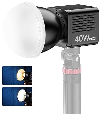 ULANZI Lumière vidéo COB 40 W - Bicolore 2500-6500 K - Lampe vidéo LED avec batterie intégrée de 3400 mAh - CRI 95+/TLCI 96+ - Lumière de streaming avec 8 effets de lumière et mini support Bowens -