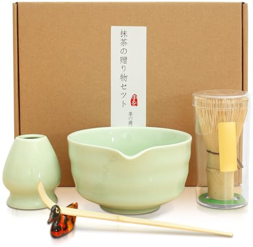 5Pcs Matcha Whisk Set Japanese Matcha Tea Set Elegant Ceramic Matcha Bowl Matcha Whisks Holder Bamboo Matcha Whisk and Bamboo Scoop Handmade Matcha Kit for Traditional Japanese Tea (J)