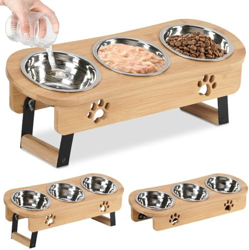 Optyuwah katzennapf erhöht Futterstation Katze - Futternäpfe Katzen 3er Set Näpfe Erhöht,Höhenverstellbar Fressnapf Futterbar mit Ständer Edelstahl Näpfe für Wasser Futter Katzen,kleine Hunde