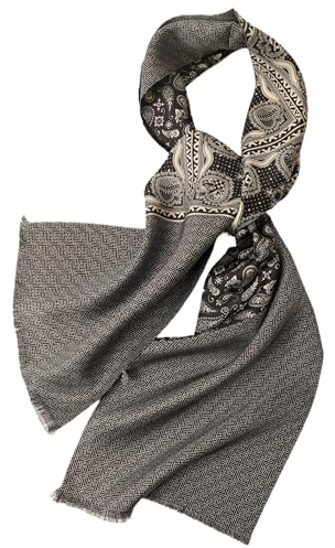 Prettystern Herrscarf elegant 2-lagers Paisley Silk Ascot Scarf, Beige Svart AB12, 2 strati, 160 cm X 26 cm