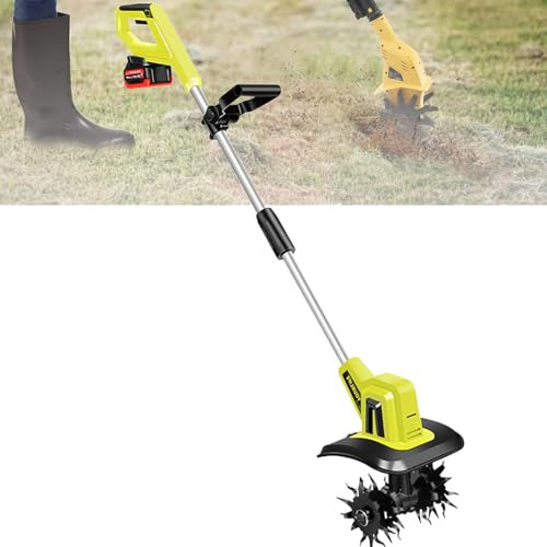 ZephyrGlow Azada y cultivador eléctrico Compatible - para jardín y césped, Motoazada para huerto, azada eléctrica, batería de Litio, Mango ergonómico,TL-04