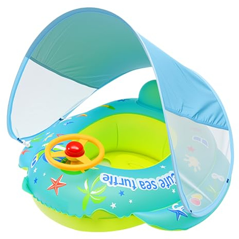 ACTOYS Simring baby, simdäck baby med ratthandtag, simcykel med simstol, simring barn, bilsimring för barn 1–5 år (sandstrand)