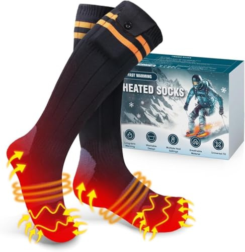 Beheizbare Socken, 5000mAh Wiederaufladbare Heizsocken mit 4 Temperaturen, Waschbare Fußwärmer Elektrisch für Skifahren/Radfahren/Angeln/Camping, Unisex Beheizte Unisex Socken