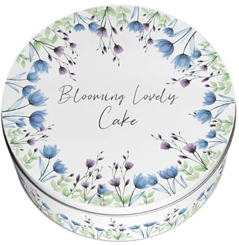 Purely Home Blooming Lovely Small Cake Tin - Blue & Purple Floral Homeware Gifts Round Metal Storage Container for Baking 18 x 7cm