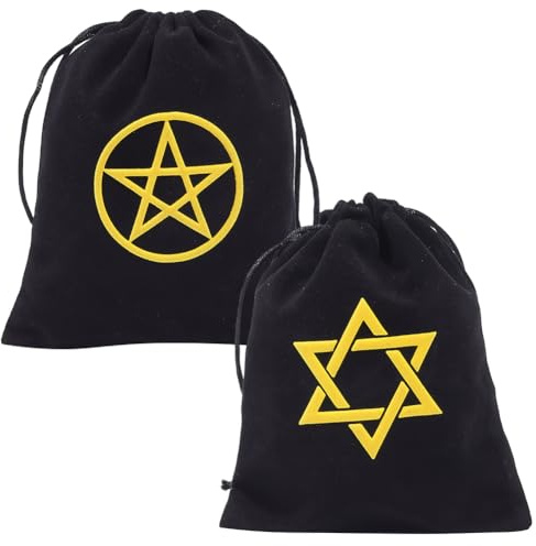 CREATCABIN Bolsas de Terciopelo con Cordón para Cartas de Tarot, para Guardar Barajas de Tarot, con Pentagrama Negro, para Envolver Joyas, Cristales, Dados, Brujería, 2 Pulgadas 12x15.5cm