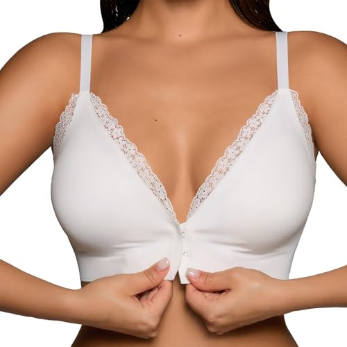 Dambehå med stängning fram spets racerback-bh med vadderad vadderad underklädesplagg bustier crop underkläder bygellös topp justerbara remmar – S–XL, Vit, XL