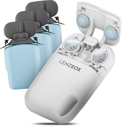 LENZBOX® Hard Set inkl. 3x LenzCare - Premium All-In-One Kontaktlinsenbox für harte Kontaktlinsen, Kontaktlinsenbehälter mit Flüssigkeit, reisetauglich & kompakt, Made in Germany, Farbe Blau