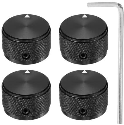 QUARKZMAN 4 Stück Aluminium Potentiometer Knöpfe für Gitarre Bass Schwarz | 6mm x 25mm x 15.5mm, Universelle Lautstärke Tonregler Knöpfe, Mit Schraubenschlüssel