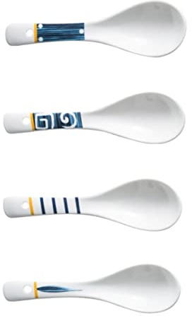 SMASOLO Lot de 4 Cuillères à Soupe Japonaise en Céramique, Poignée Ergonomique, Surface Lisse, Couleur Mixte, pour Soupe, Riz et Amuse-bouches la Maison Restaurant