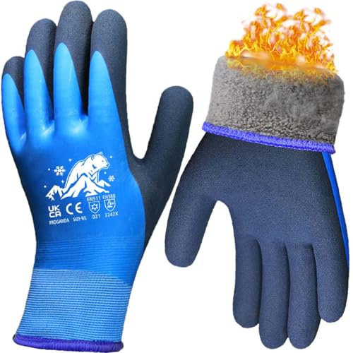 PROGANDA Waaserdichte Winter Arbeitshandschuhe Gartenhandschuhe für Herren und Damen, Fleece Liner Warme Thermohandschuhe für kaltes Wetter (Blau -Wasserdichte Winter Arbeitshandschuhe, M)