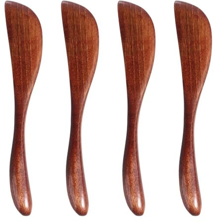 Wooden Butter Spatula, Japanese Style Vintage Cheese Spreader Handmade Wooden Jam Spatula Butter Knives for Bread Breakfast(4 pcs)