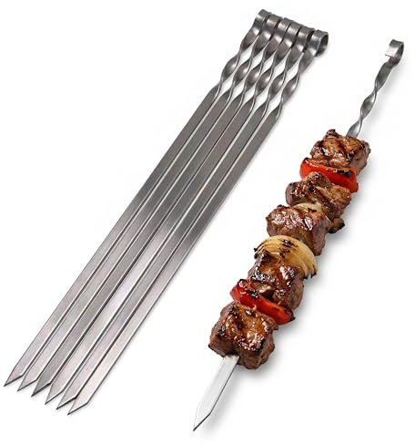 GOROCH Set mit 6 klassische Schaschlikspieße aus Edelstahl – 57 cm lange Grillspieße, 3 mm stark & 10 mm breit, komplett aus Metall, rostfrei & robust, ideal für BBQ & Holzkohlegrill