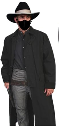 Leather Verse Uomo cowboy occidentale vecchio gilet marrone chiaro cotone lungo cappotto spolverino lunghezza intera per Halloween cosplay, Nero - Cotone, XS