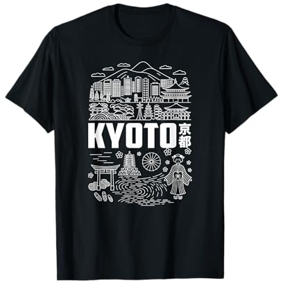 Kyoto Japón Horizonte Kanji Souvenir Japonés para Viajeros Camiseta