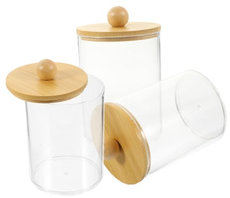 Healifty Barattolo Da Bagno Trasparente Con Coperchio in Bambù, Contenitore Per Cotton Fioc e Batuffoli, Portaoggetti Piccolo e Leggero Per Organizzare Bagno, Set Da 3 Pezzi Multifunctional