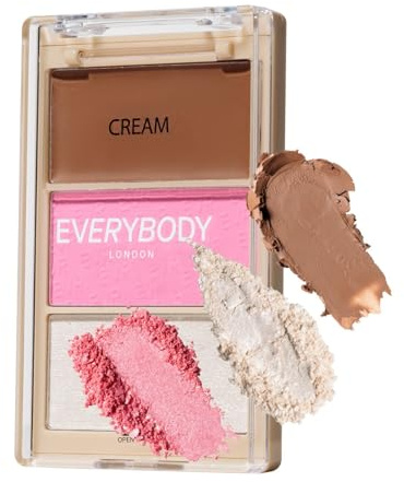 EVERYBODY LONDON Trio Face Blush Me Baby Palette per il contorno del viso con rosa arrosto e illuminante, bronzer crema 3 in 1 Palette di trucco