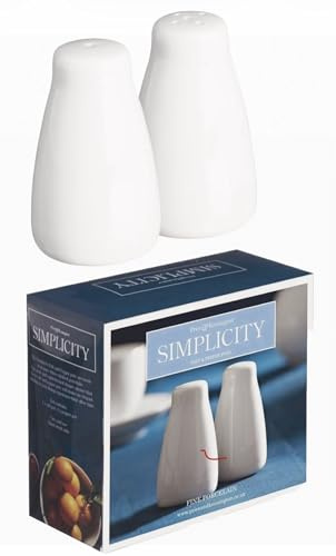 Backcare ® Elegant Tableware Simplicity Salt and Pepper Pots - Set of 2 - Modern Bright White Salt & Pepper Shakers Dishwasher & Microwave Safe