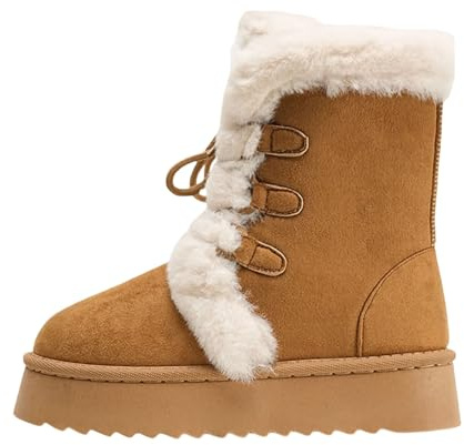 Dopo Sci da Neve Donna Scarponcini con Pelo Stivali Beige Cerniera Laterale per Stivaletti alla Caviglia Corti Scarpe Stivaletto (Marrone,42)