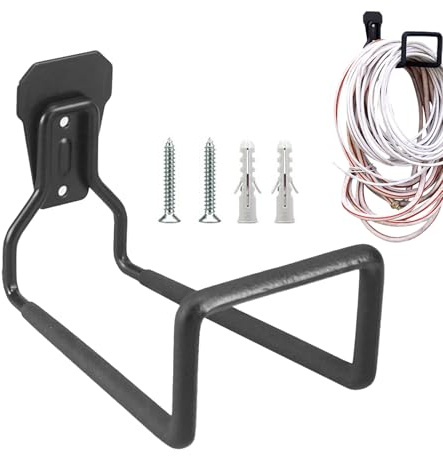 Hjatirace Soporte de pared para manguera de jardín, gancho de metal resistente de 75 libras, ganchos de manguera para exterior, para garaje, piscina, patio, jardín, almacenamiento al aire libre, riego