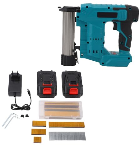 WODHMIEY 20V elektrisk spikpistol batteri spikar 2-i-1 trä spikpistol häftpistol säkerhetstippläge enkelskott kontinuerlig eld gör-det-själv projekt inkl. 11 remsor 32 mm spikar och 422K klämmor