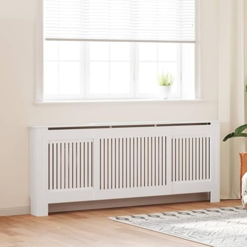 White Engineered Wood Radiator Cover 2 pcs, 80.71 x 8.07 x 32.09 in, Water Resistant Material with Efficient Heat Flow, Modern Design for Home Decor, Flat Top Shelf