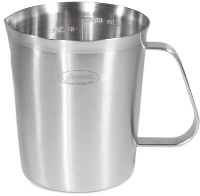 Newness Milk Frothing Jug, Stainless Steel Measuring Jug with Handle, Upgraded Metal Jug & Milk Pitcher with 3 Markings (Cup/mL/Ounce), 500ml | for Latte Art, Coffee Barista, Kitchen Essentials