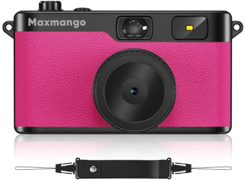 Maxmango D53 Camara Vintage Digital sin Pantalla, Cámara Retro 12 MP para Capturar Momentos Reales, Filtros DIY Descargables, Transferencia USB-C, Tarjeta SD de 8 GB Incluida (Rosa)