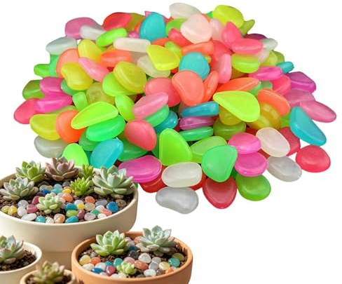 Ciottoli da Giardino 100 Pezzi Pietre Naturali Colorate Luminescenti | Ciottoli Luminosi Da Terrario per Acquario Acqua Vasi Terrario Artigianato Paesaggistica Interni Esterni Vialetti