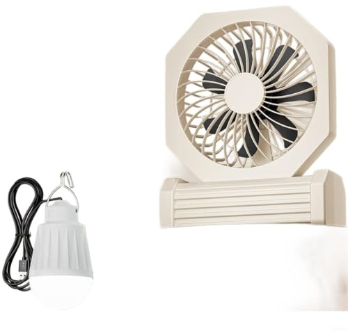 SMZhomeone Ventilador de escritorio recargable por USB con luz LED, ventilador de mesa portátil de 3600 mAh, flujo de aire silencioso para oficina, viajes, hogar, plástico ABS blanco leche, 22 x 166 x