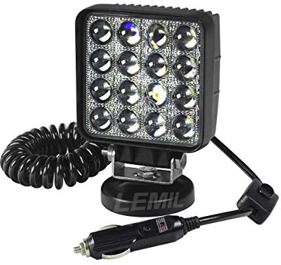 LEMIL 48W 5D LED Work Light Magnetic Light Cigarette Lighter Plug Spot Light Driving Fog Light 12V Work Light Emergency Light for Car Boat Bar SUV ATV Offroad Truck 4x4 Pickup 24V