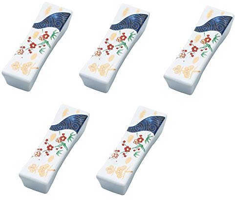 Yamako Japanese Mino-yaki Ceramic Chopstick rest (5 pieces set) Pine Bamboo Plum From Japan 15507