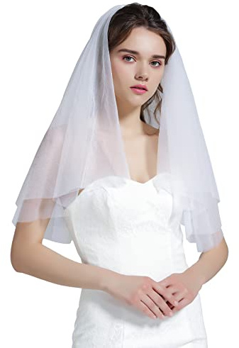 BEAUTELICATE Schleier Braut Brautschleier Hochzeit Softtüll Weiß Ivory Lang Kurz Kurbelkante Mit Metall Kamm 2 Schicht V26
