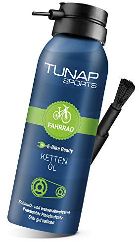 TUNAP SPORTS Kettenöl 125 ml | Sprühdose mit Pinsel für einfache Anwendung | E-Bike Ready | Saubere Schmierung bei jedem Wetter | Lange Schmierintervalle bis 300 km | Made in Germany