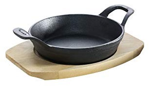 ALL'GRILL Poêlons en fonte avec 2 poignées Ø 12 cm et dessous de plat en bois