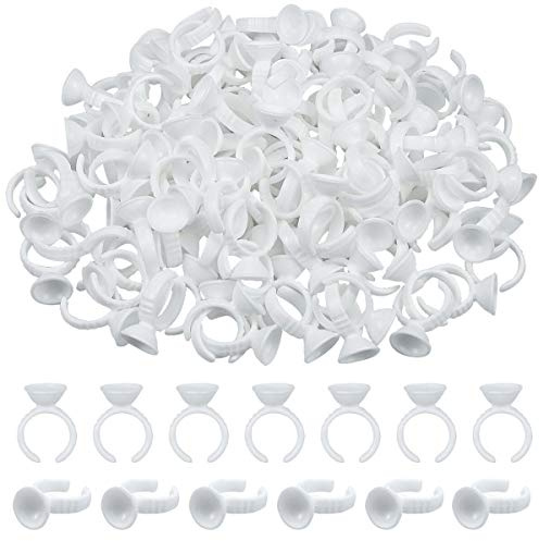 NATUCE 200 PCS Colle Bagues, Glue Anneaux, Support de Colle jetable en Plastique pour Cils Extensions,Maquillage et Sourcils,Ongle Art Tatouage colle Titulaires, Pigment Ink Anneaux Tasses(Blanc)