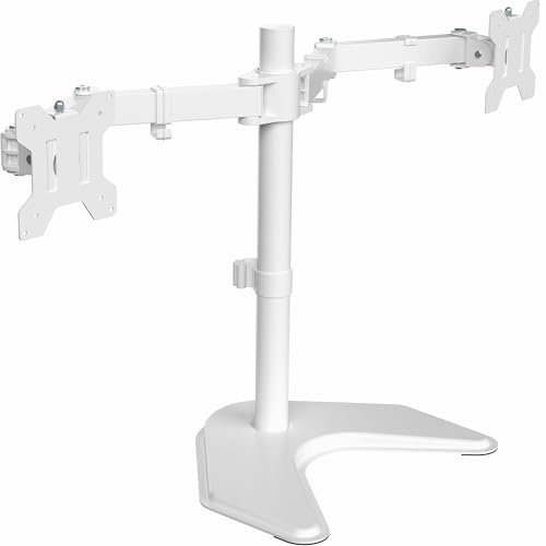 VIVO STAND-V002FW Dual-LED-LCD-Monitorhalterung, freistehender Schreibtischständer für 2 Bildschirme bis 68,6 cm, voll verstellbare Arme mit max. VESA 100 x 100 mm, extra großer Sockel, Weiß