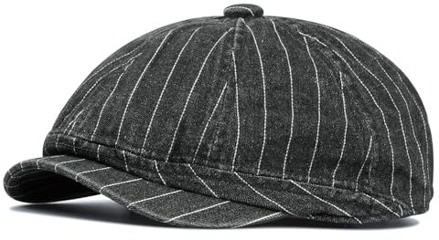 CLAPE Denim Cotton Newsboy Cap Flatcap Schwarz Gatsby Barett Cap 8 Panel Schiebermütze