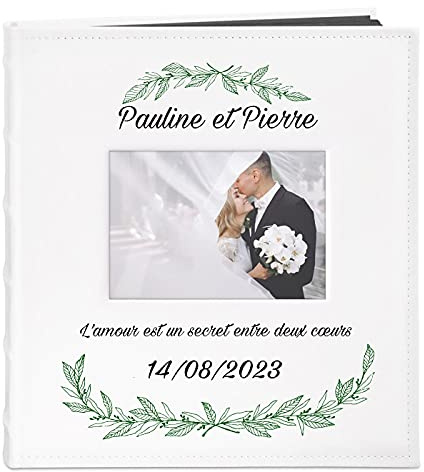 Maverton Album Photo en cuir blanc avec une poche ouvrable - Cadeau d’anniversaire - Pour couples - Album sous forme de livre - Album imprimé pour parents - Cadeau Noel - Cœurs