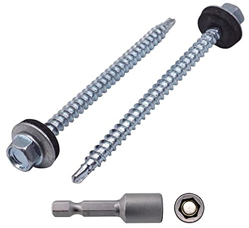 (Pack of 30 pcs) DIN 7504-K Zinc Plated Steel 4.8 x 70 mm Self-Drilling Screws With EPDM Washers, Hex Washer Head, Sheet Metal Screw, Self Tapping (30, 4.8 x 70 mm)