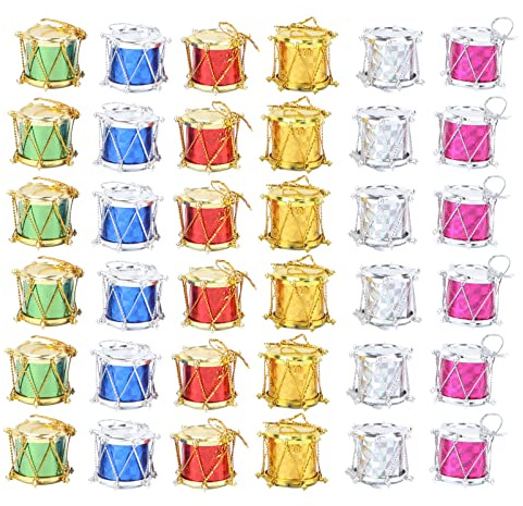 HEALLILY 48 Stück Mini Weihnachts Trommel Anhänger 3X3X2Cm Kleine Deko Für Weihnachtsbaum Und Saisonale Dekoration