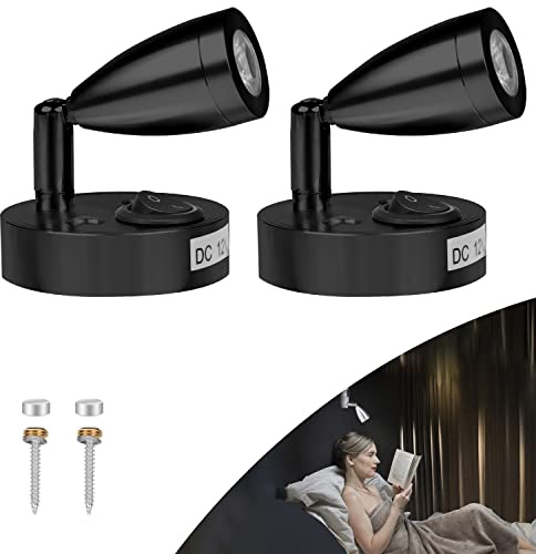 CPROSP 12 V LED-spot-läslampa interiör LED-ljus justerbar strömbrytare, naturlig vit, 220 lm, 60 x 96 mm, svart