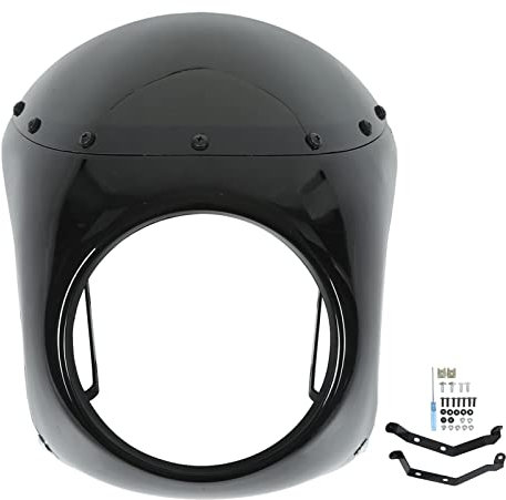 Keenso Motorcycle Headlight Fairing, 7in Motorcycle Headlight Fairing Protective Windshield Universal for Most Motorcycles Round Headlamp(Glossy Black) other other