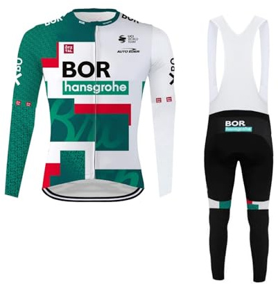 SGCIKER 2022 Team BORAHansgrohe Frnace Tour Lange Ärmel Radtrikot Set, Herren Dünne Sonnenschutz Atmungsaktive MTB-Fahrradbekleidung Fahrrad Shirt Bike Clothing Gel Pad (5XL)