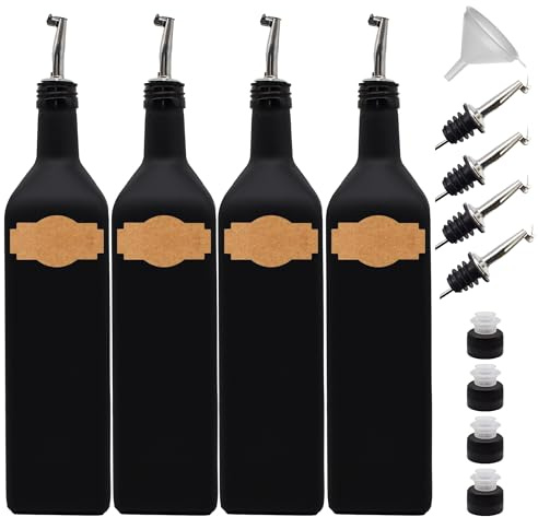 Generisch Flasche zum Befüllen 1 Liter mit Edelstahl-Ausgießer - Deckel in Schwarz - Kraftpapier zum Beschriften - ideal für Olivenöl