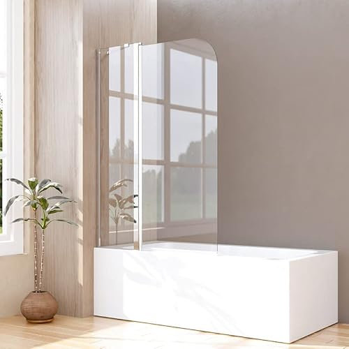 Duschwand für Badewanne 100x140cm Schwenktür mit festem Segment Beidseitig Duschtrennwand, Silber Badewannenaufsatz Badewannen Duschabtrennung mit 6mm Nano Sicherheitsglas
