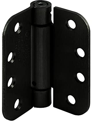 Prime-Line U 1159083 Door Hinge Commercial UL Adjustable Self-Closing Spring Hinge, 4 In. x 4 In. with 5/8 In. Radius Corners, 4 Holes per Leaf with Screws, Matte Black Finish, .130 In. Gauge (3 Pack)