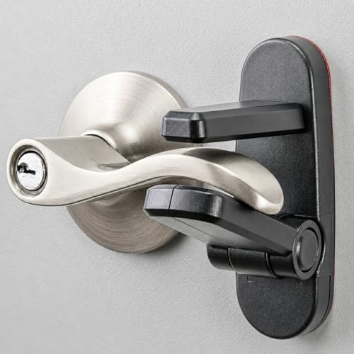 Door Lever Lock (2 Pack) Prevents Toddlers from Opening Doors. 3.25 L * 1.5 W * 4.5 H Easy One Hand Operation for Adults. Durable ABS with 3M Adhesive Backing. Simple Install, Black