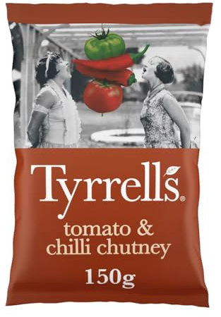 Tyrrells Crisps TOMATO & CHILLI CHUTNEY 150g Sharing Bag - Hand-cooked & spun for an exquisite fresh taste. No artificial ingredients (No artificial flavour, colours or MSG)