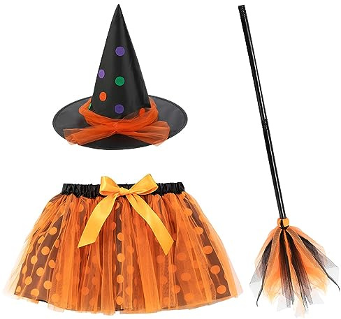OPUHOHR Halloween TuTu Skirt Suit, Witch Costume with Hat for Toddler Baby Girl, Costume Dress Up for Halloween Carnival Party Dress up Cosplay Witches Hats