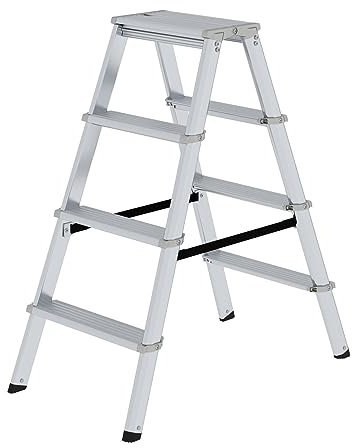 PROREGAL ML Stufen-Stehleiter | beidseitig begehbar | 2x4 Stufen | Leiter, Teleskopleiter, Trittleiter, Bockleiter, Sprossen-Doppelleiter